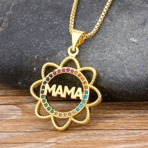 FlorasFantasies Jewelry - Mama Sunflower & Rainbow Crystals Necklace - Gold Plated Copper & Crystals